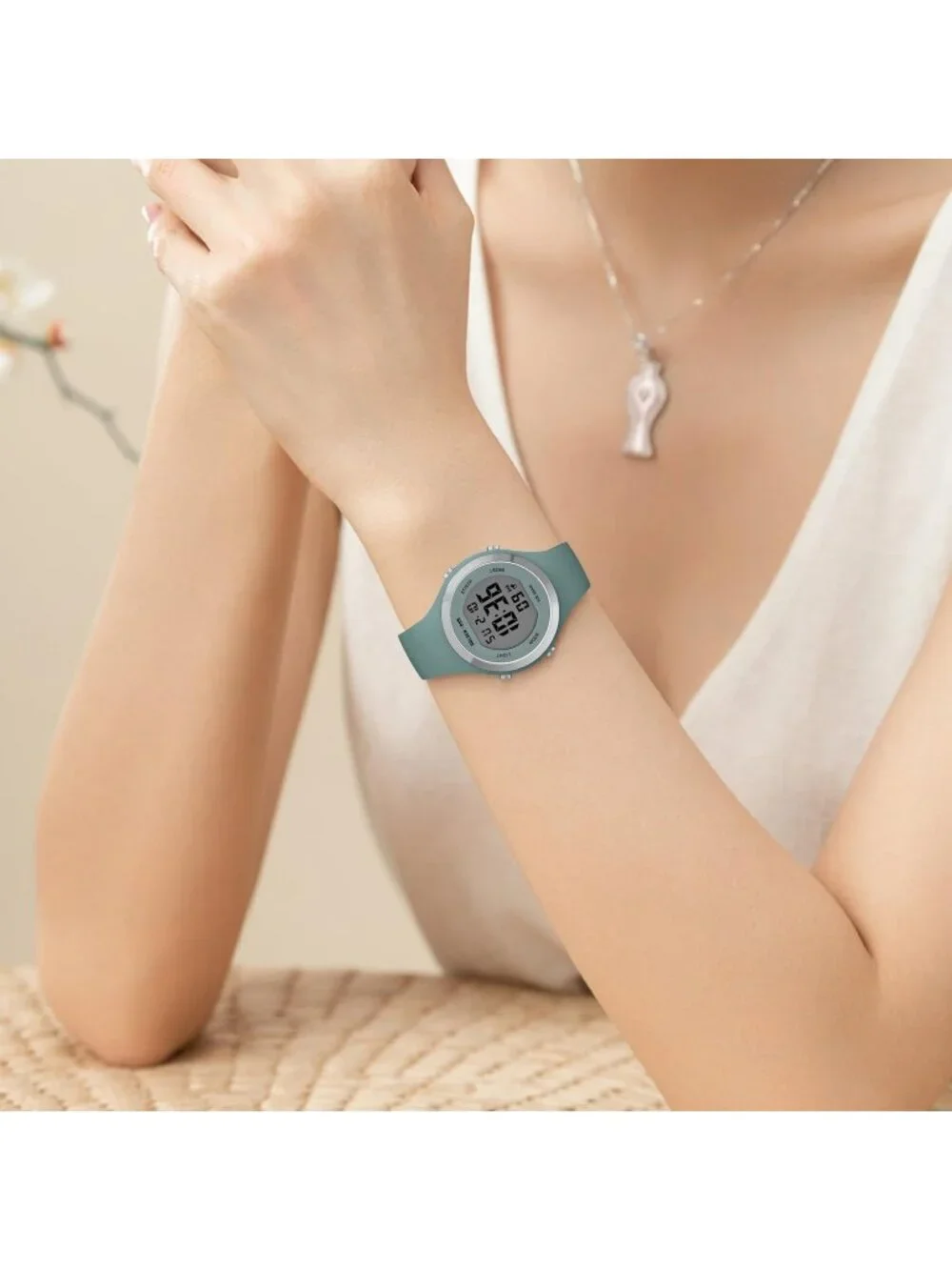 Women's Dark Green Waterproof Sport Digital Chronograph Silicone Strap Watches